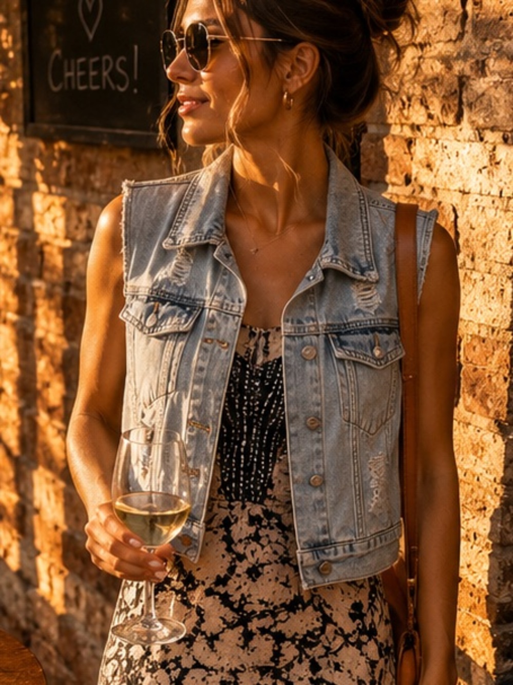 Light Wash Distressed Denim Vest